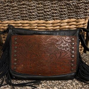 Black and Brown Leather Fringe Bag